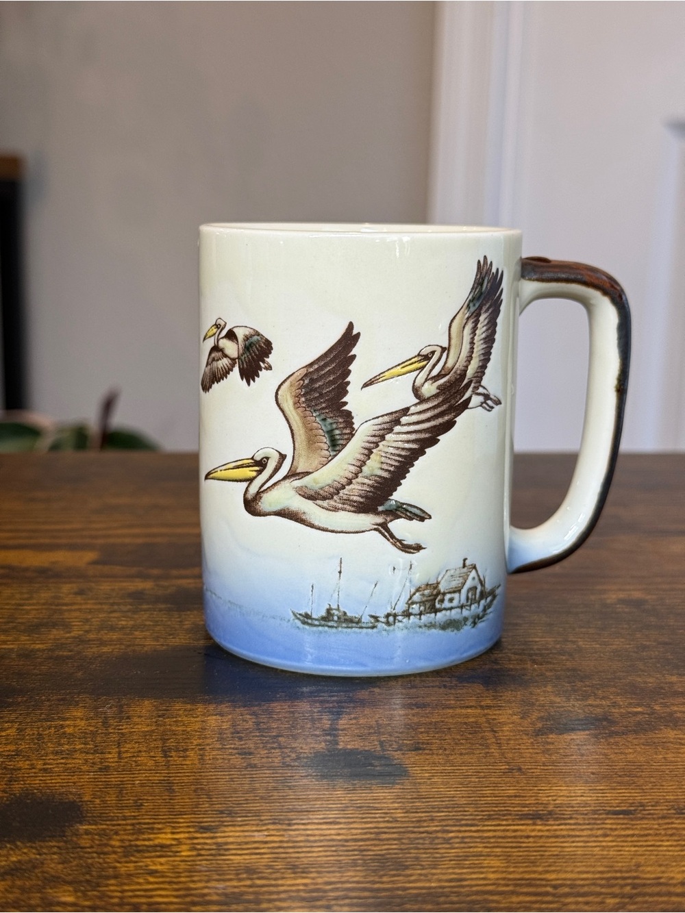 Vintage Otagiri Japan Pelican Mug Coastal Lighthouse Seaside Bird Ceramic 4”